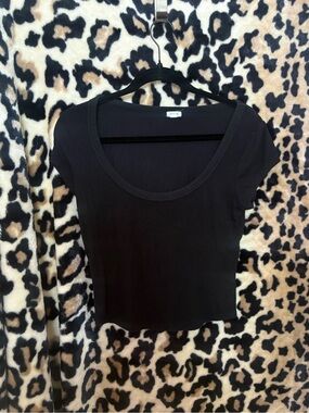 Garage Black Ribbed Scoop Neck Crop Top